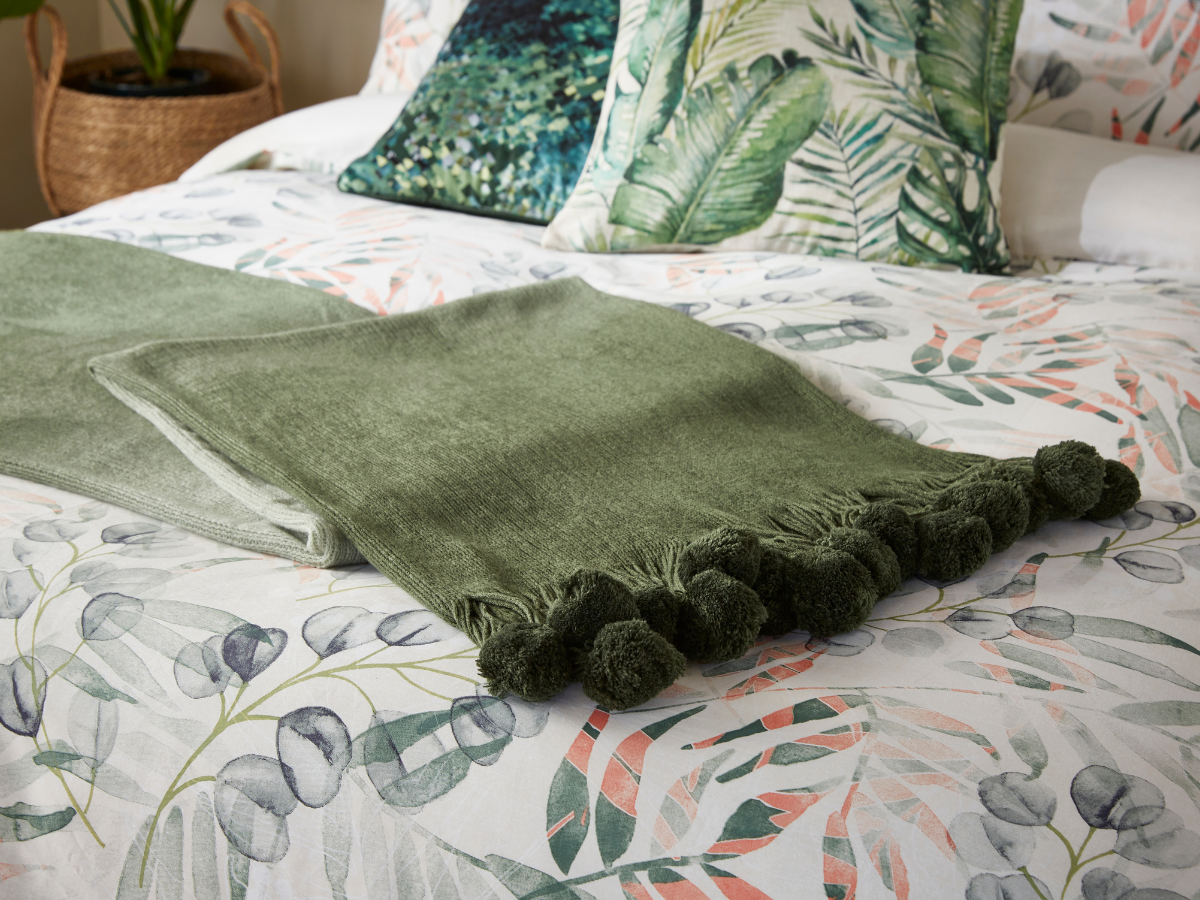 Green Ombre Throw With Pom Poms