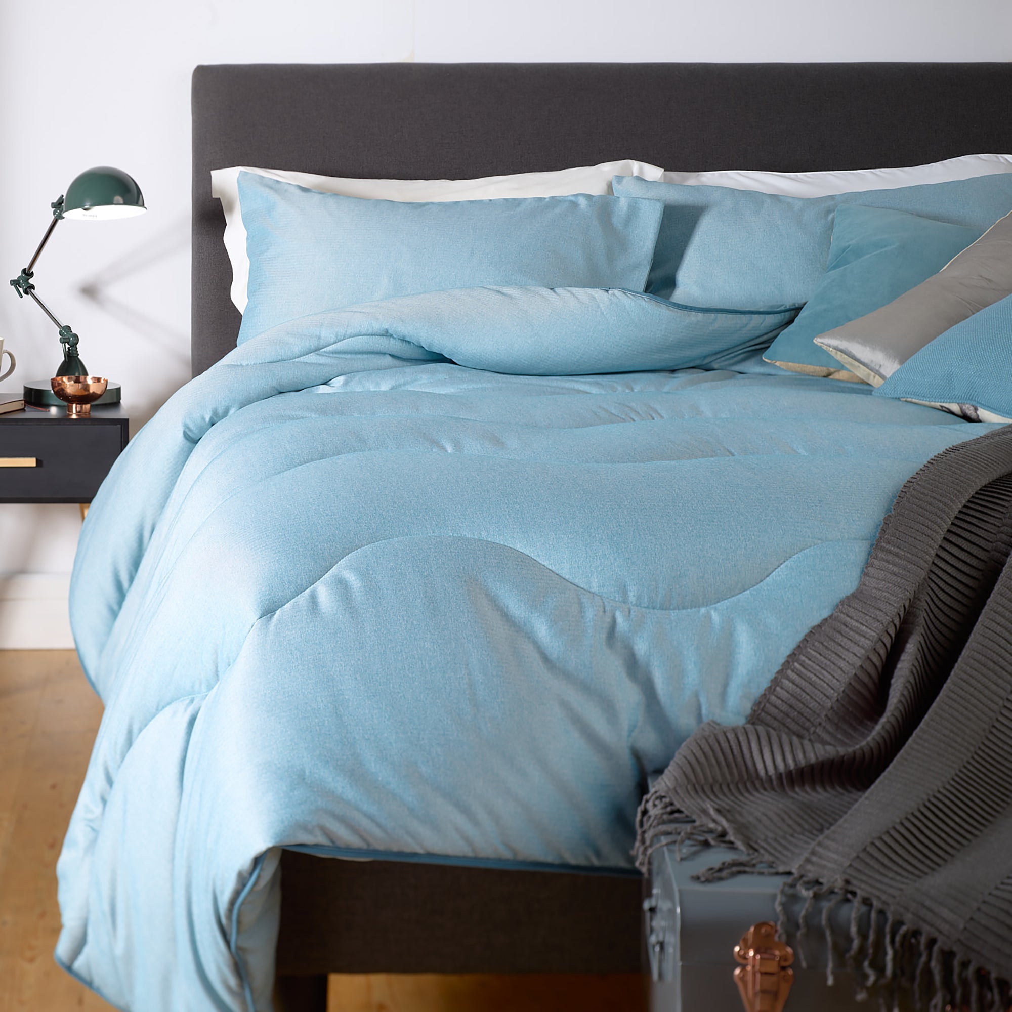 Night Owl Herringbone Coverless Duvet In Fjord Blue