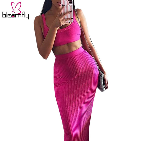 Two Piece Cami Crop Top Bodycon Skirt 