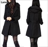 Double Breasted Hooded Wool Coat
