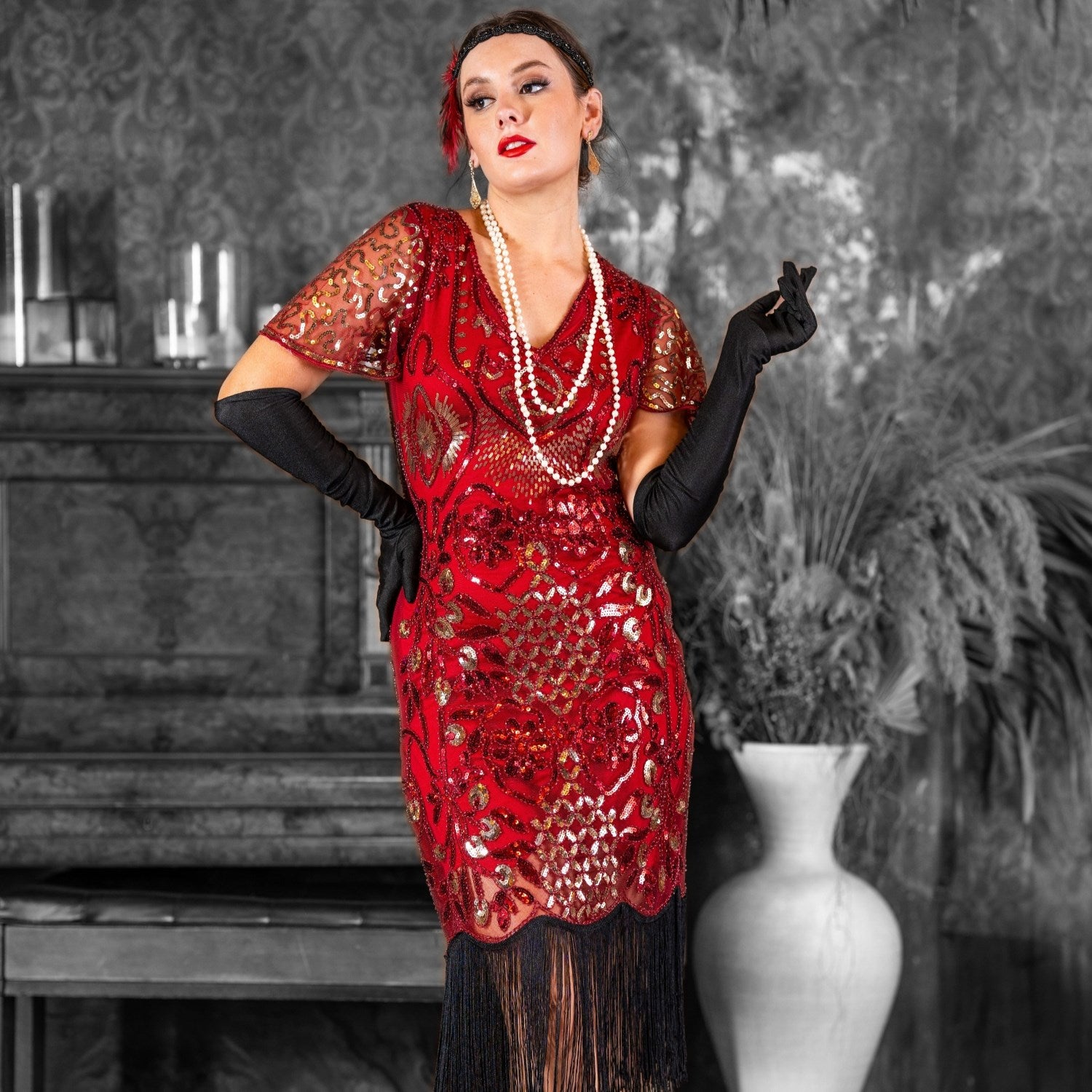 Margot 1920s Gatsby Dress - Red