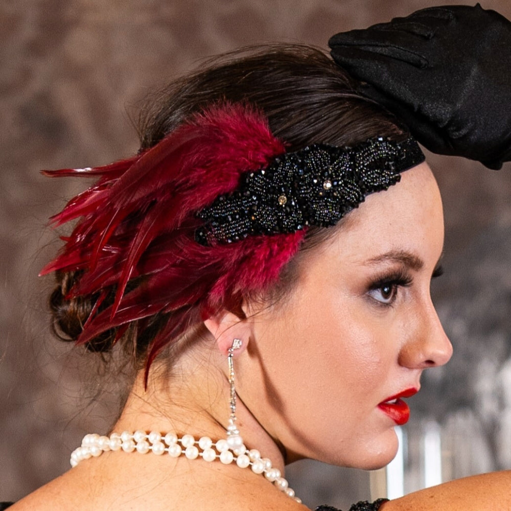 Rhinestone & Red Feather Headband