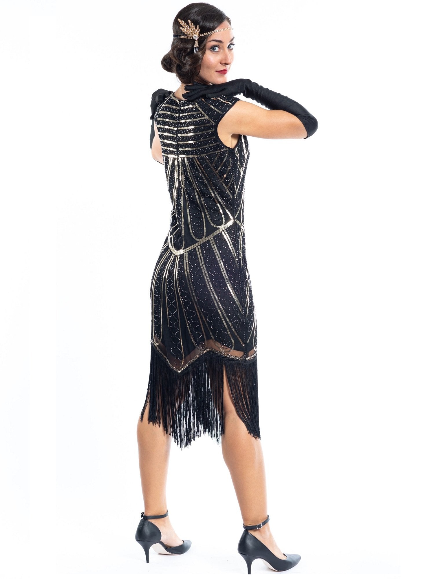 1920s Black & Gold Beaded Charlotte Flapper Dress