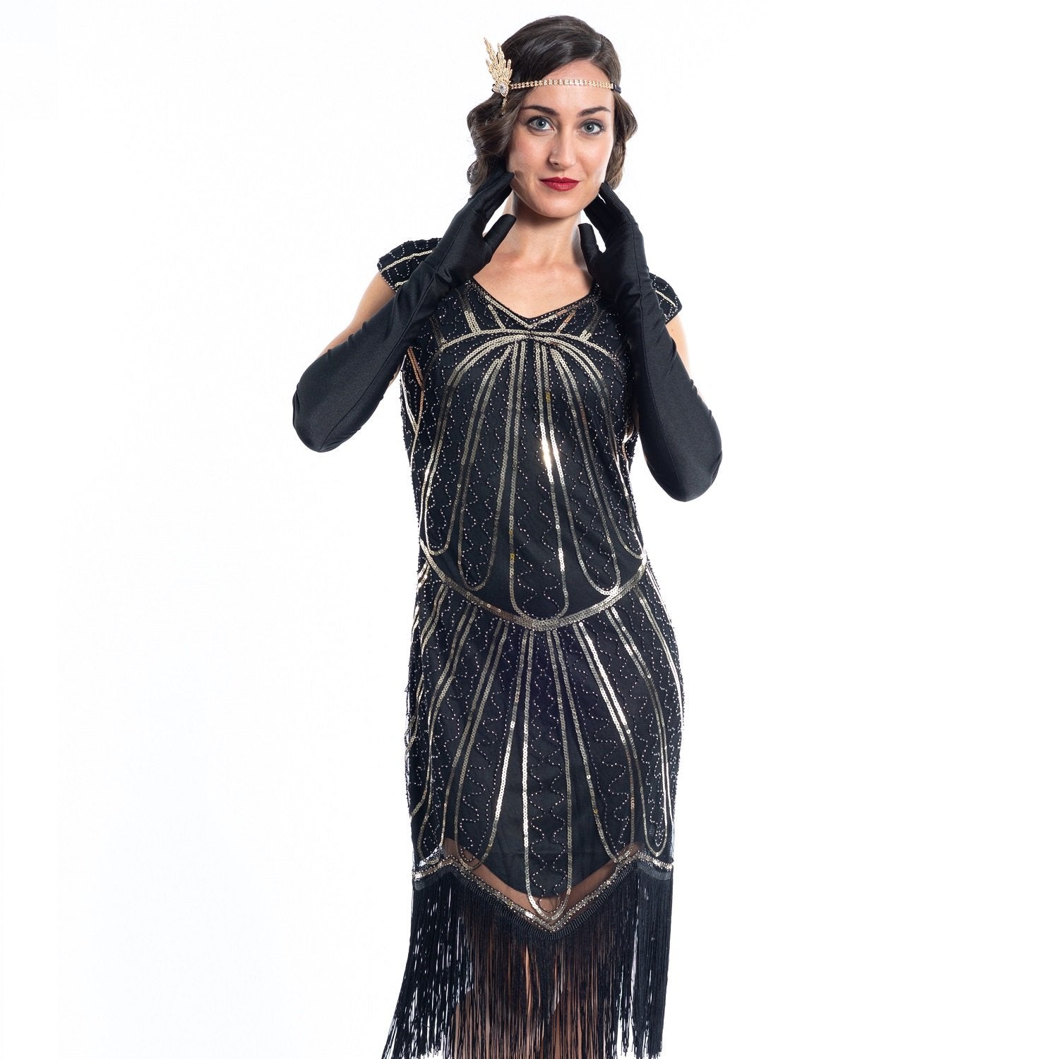 1920s Black & Gold Beaded Charlotte Flapper Dress