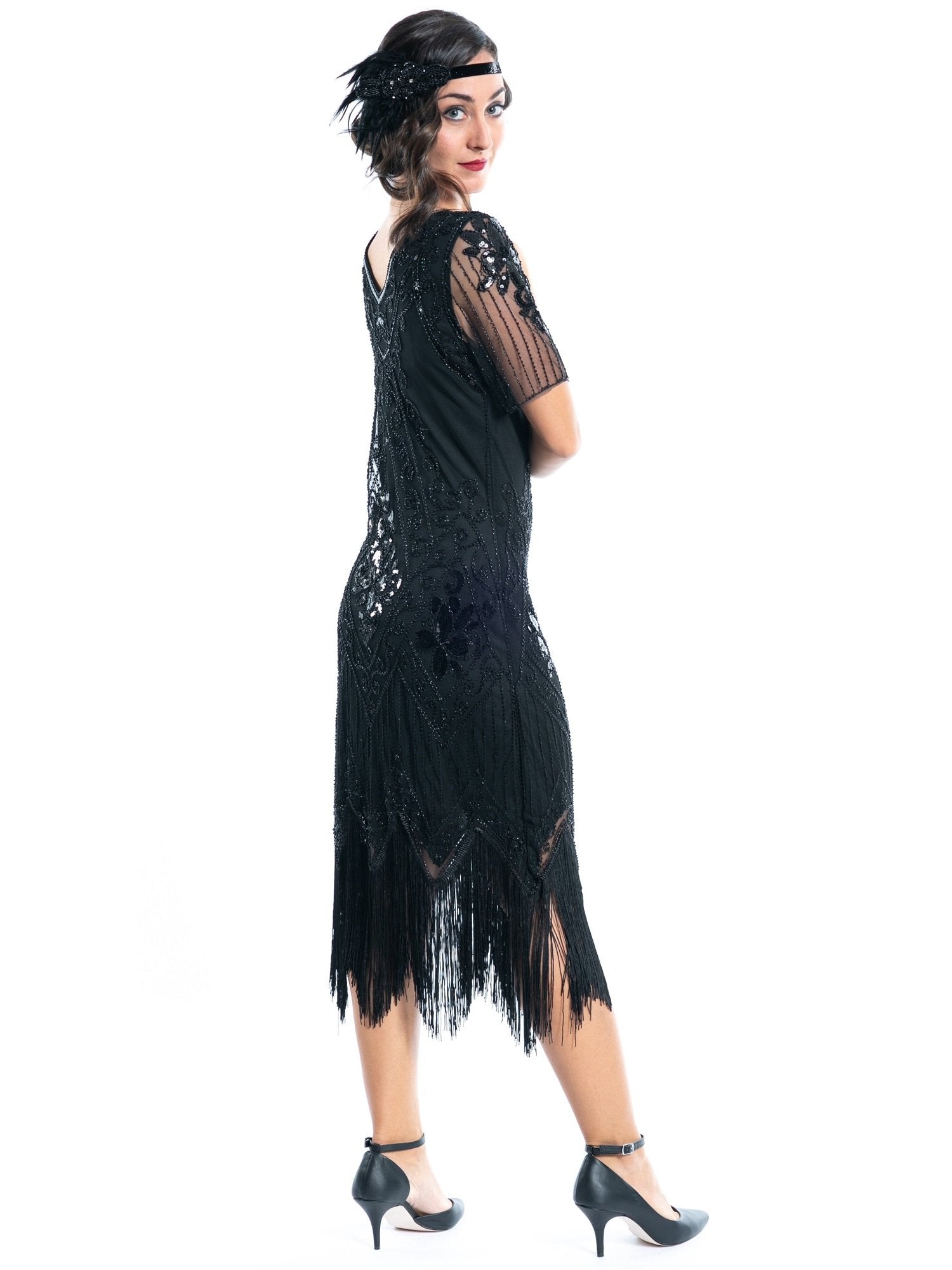 1920s Black Evelyn Plus Size Gatsby Dress