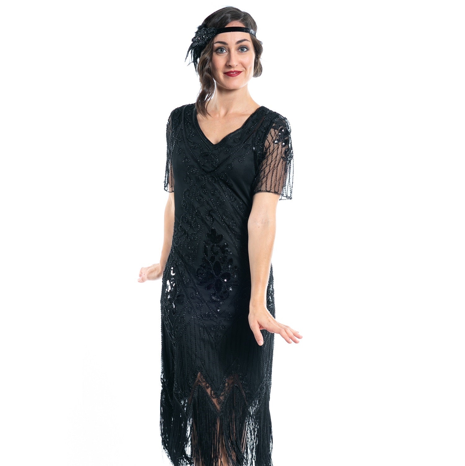 1920s Black Evelyn Plus Size Gatsby Dress