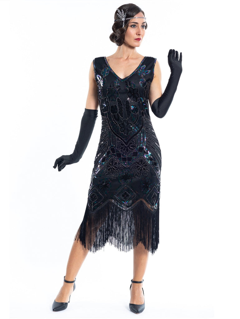 1920s Black Beaded Mila Gatsby Dress - Flapper Boutique