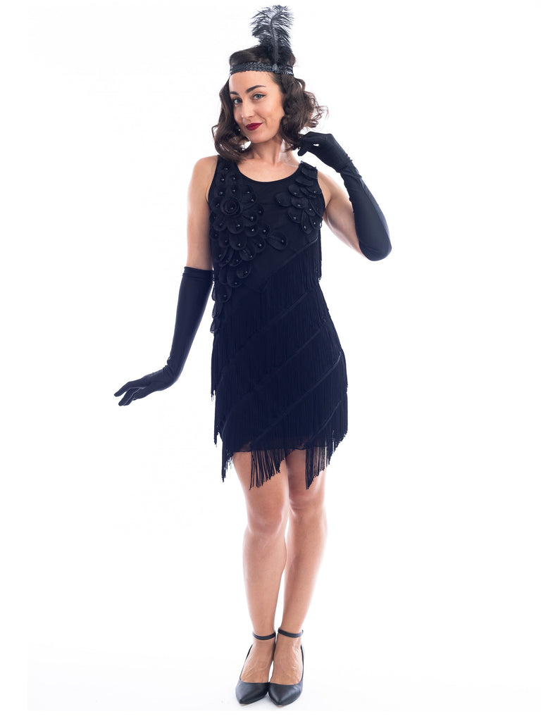 black fringe dress 1920s