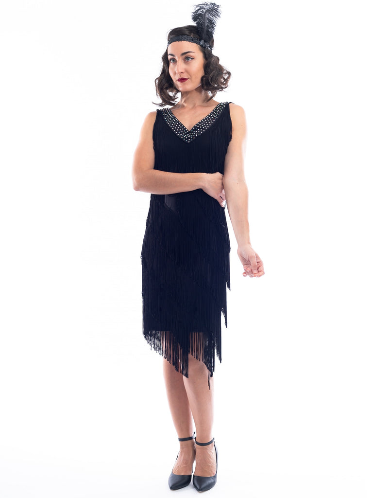 black fringe dress 1920s