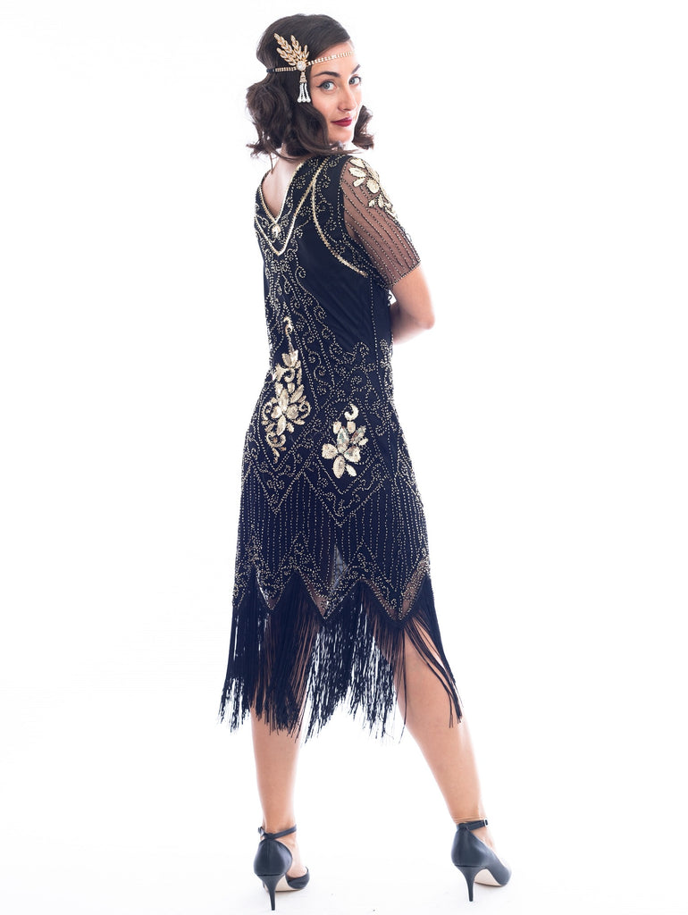 gold and black flapper dress