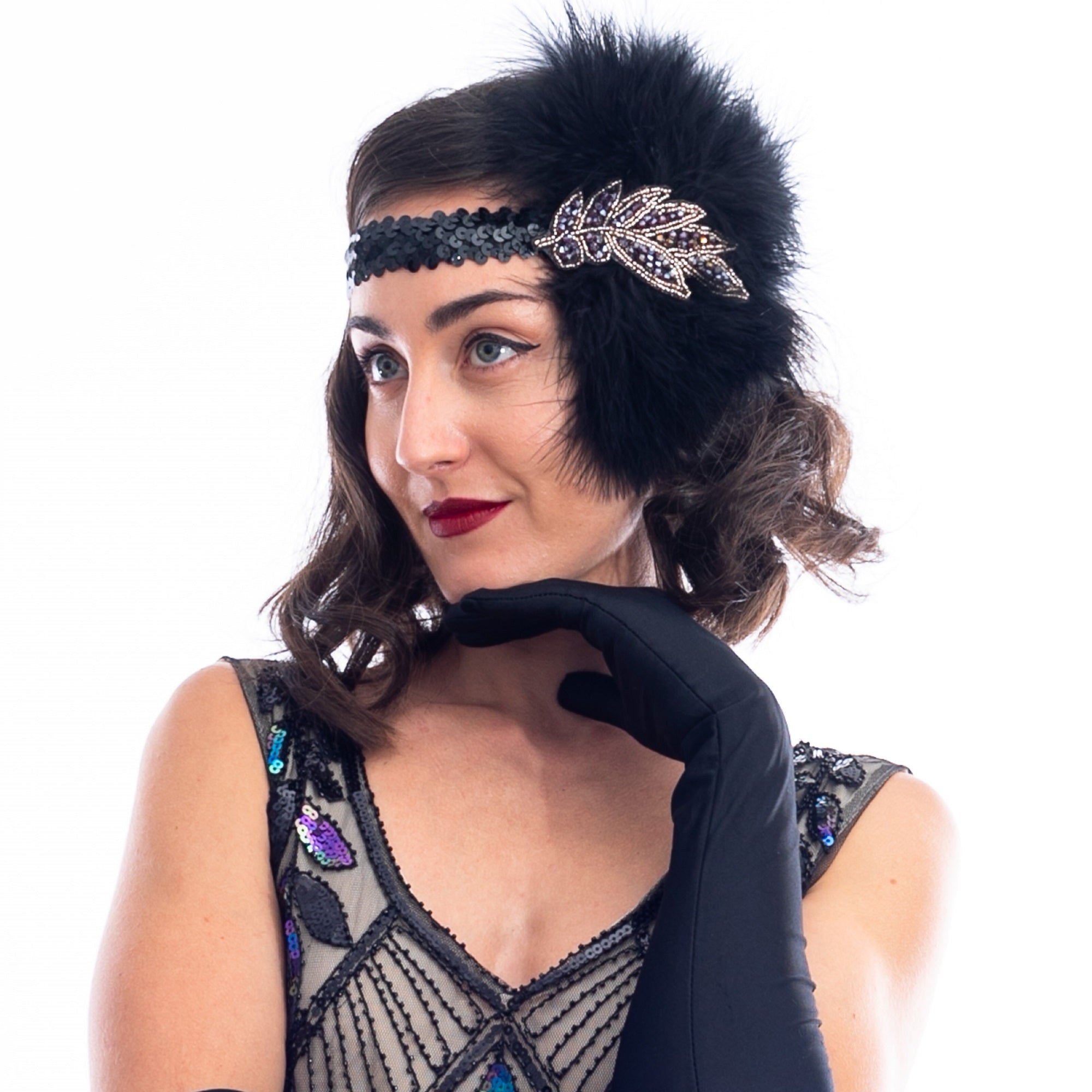 1920s Black & Gold Beaded Flapper Headband