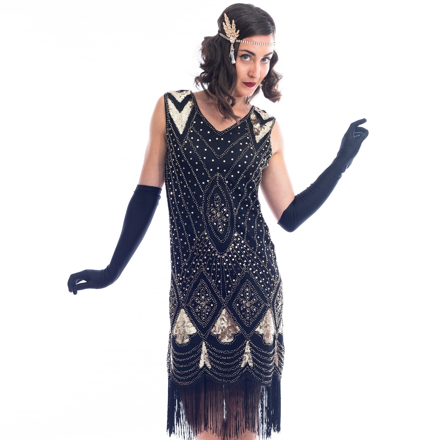 Black & Gold Beaded Lola Gatsby Dress