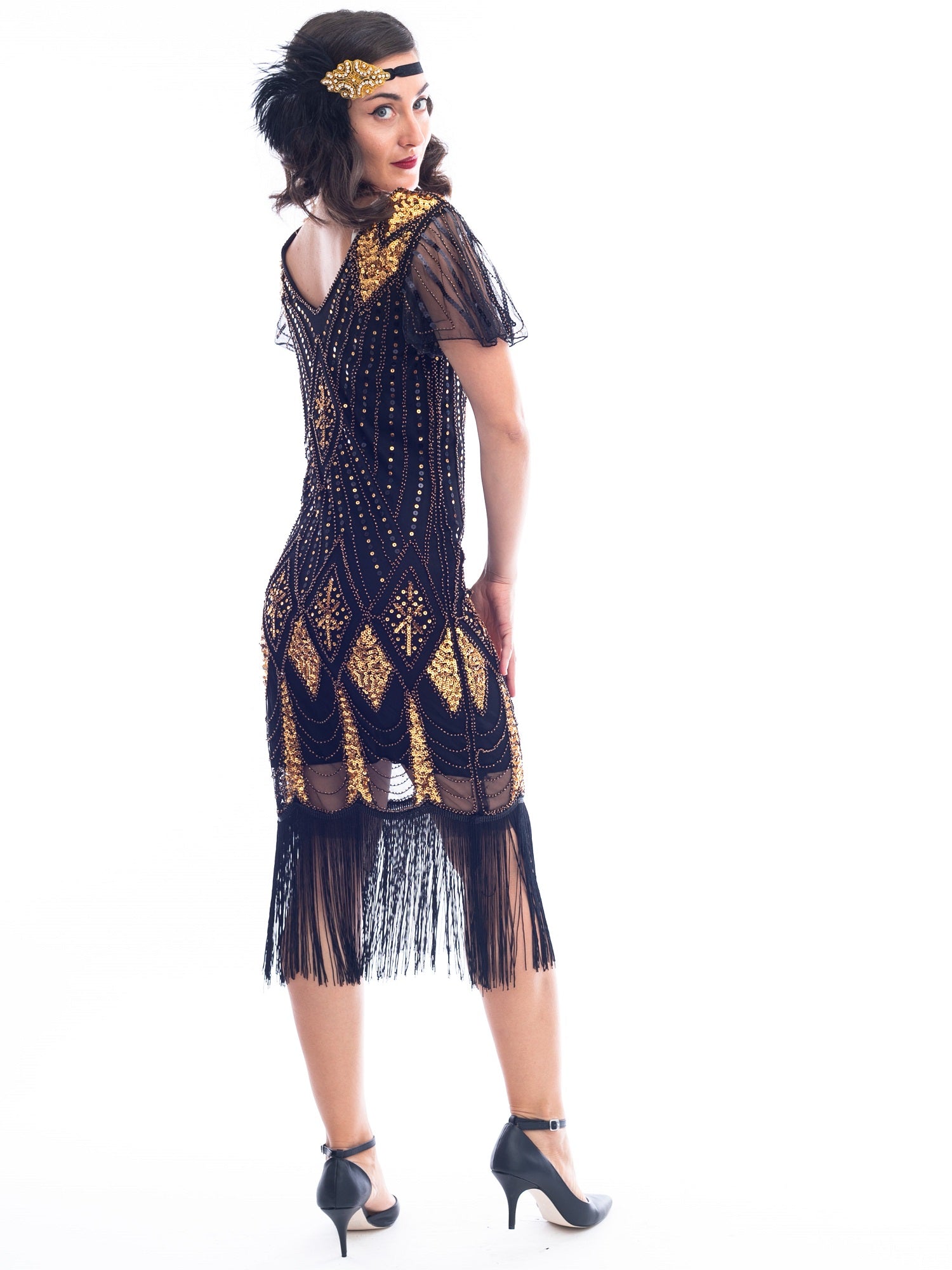 1920s Black & Gold Beaded Louise Gatsby Dress