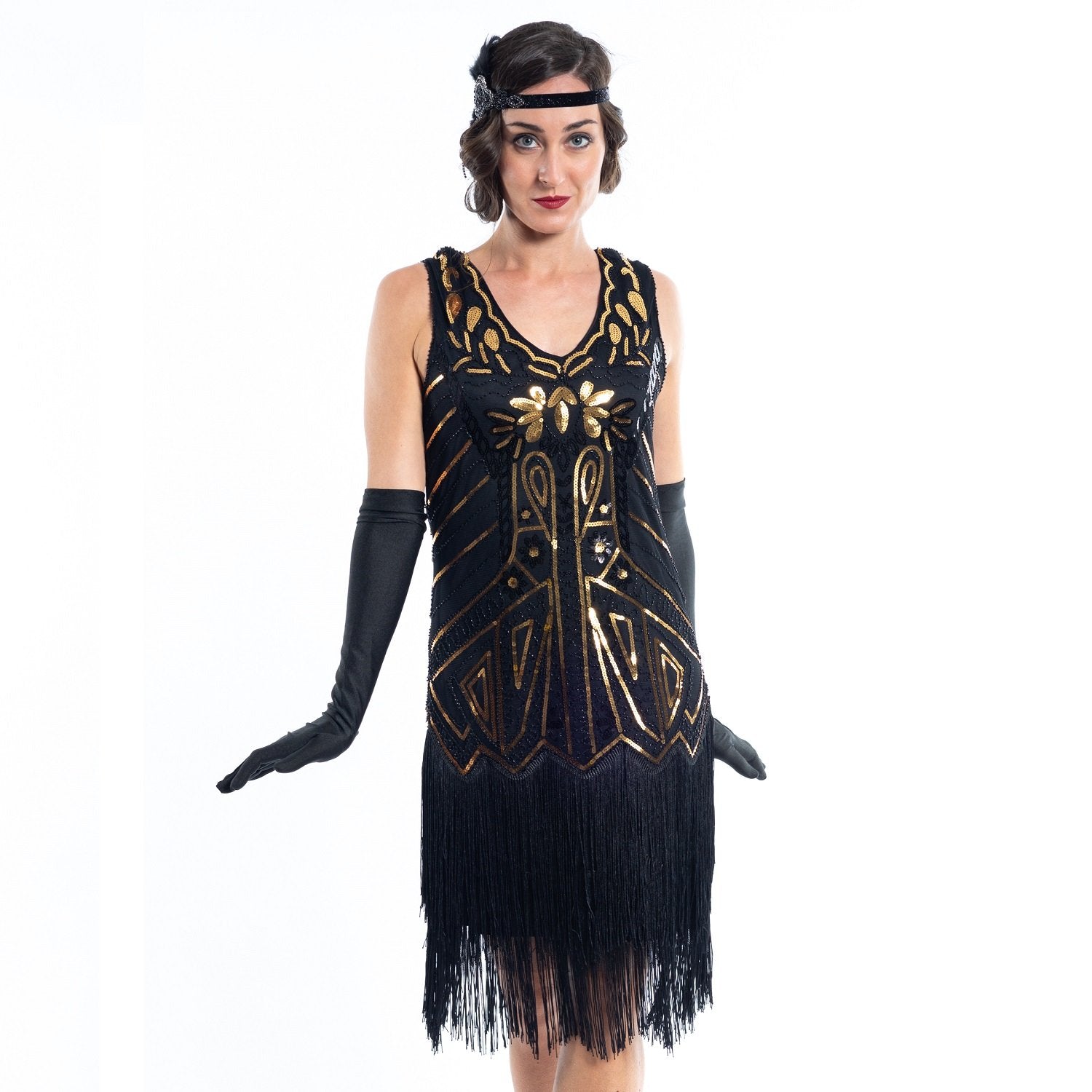 1920s Black & Gold Georgia Beaded Flapper Dress