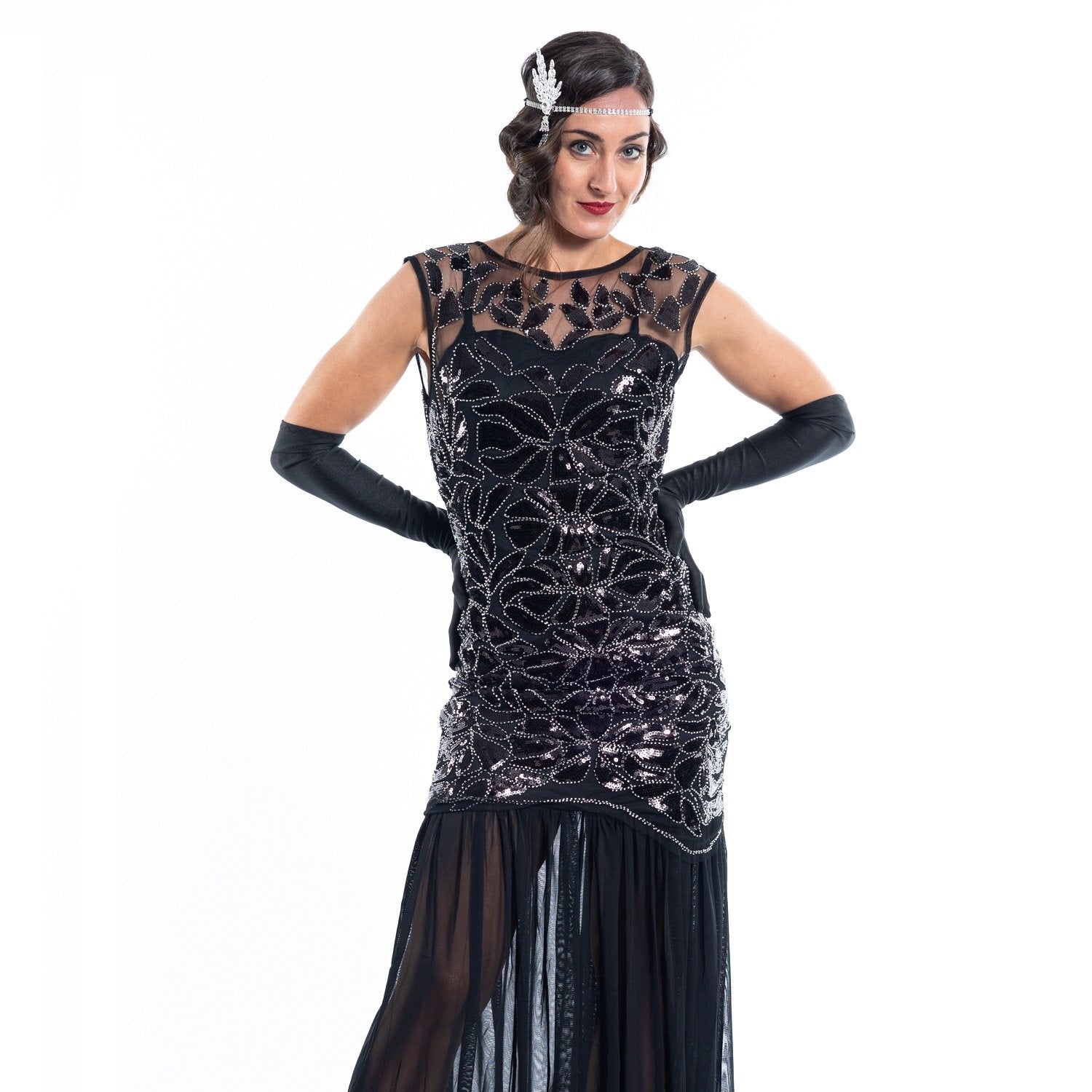 1920s Black Maryanne Long Flapper Dress