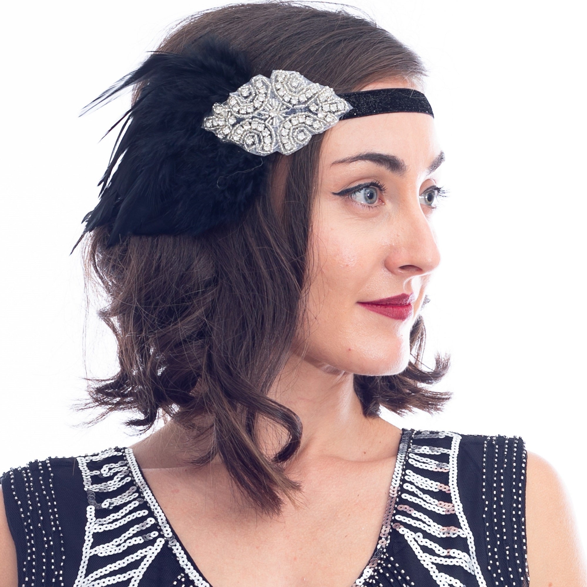 1920s Black & Silver Deco Flapper Headband