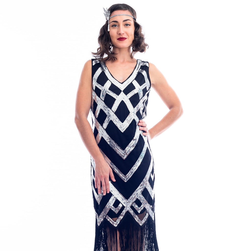 silver sequin flapper dress