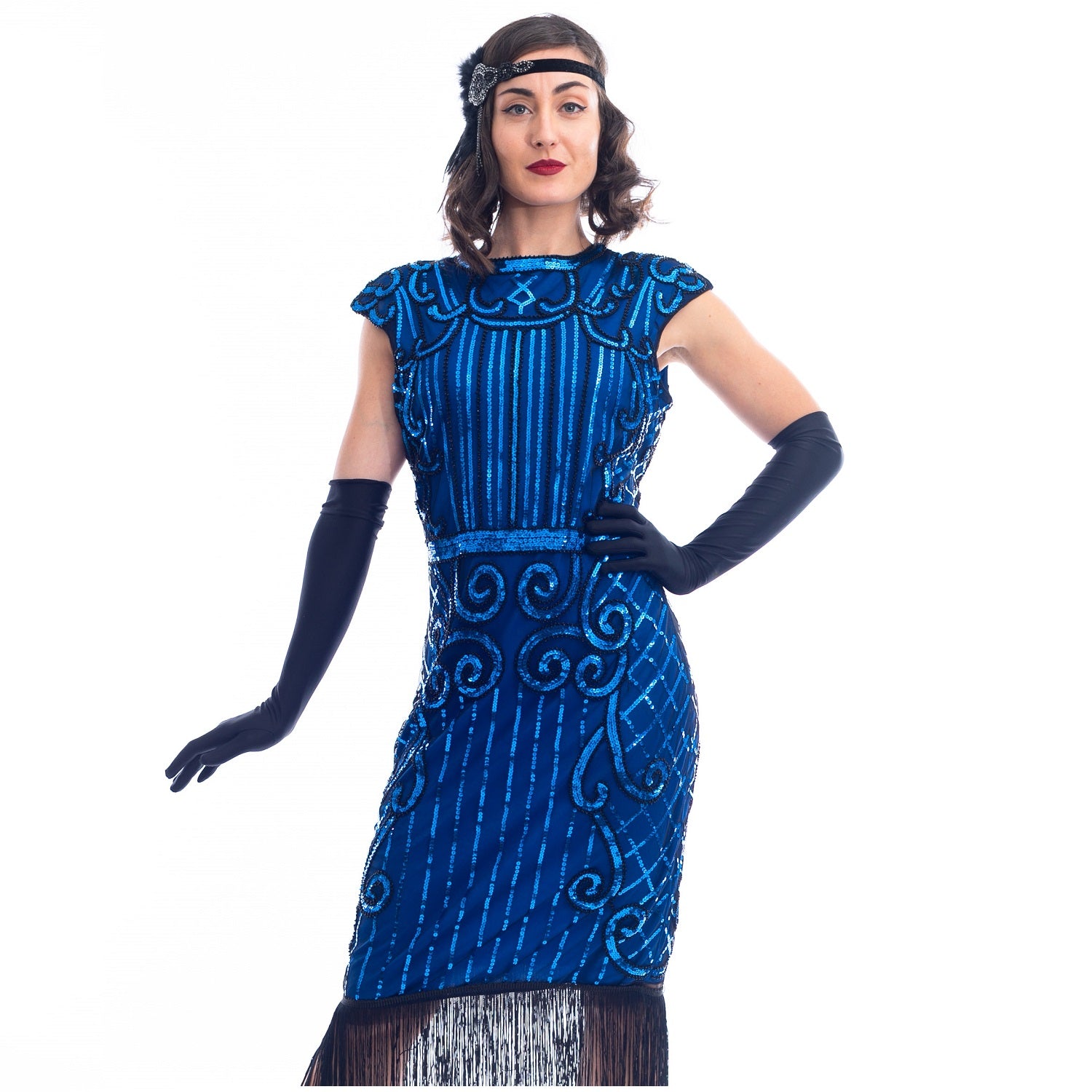 Blue & Black Beaded Clara Flapper Style Dress