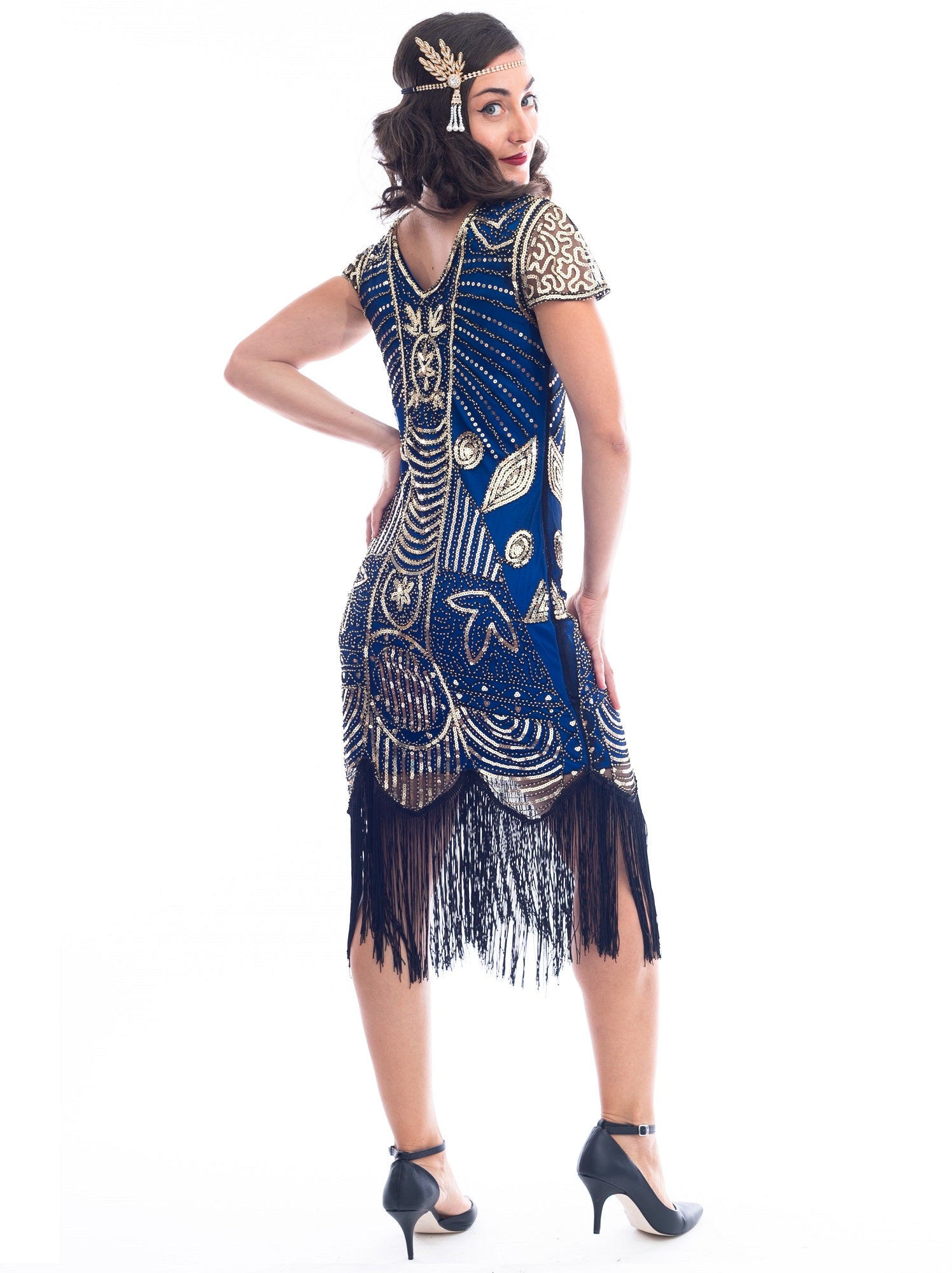 1920s Blue & Gold Sequin Eva Gatsby Dress