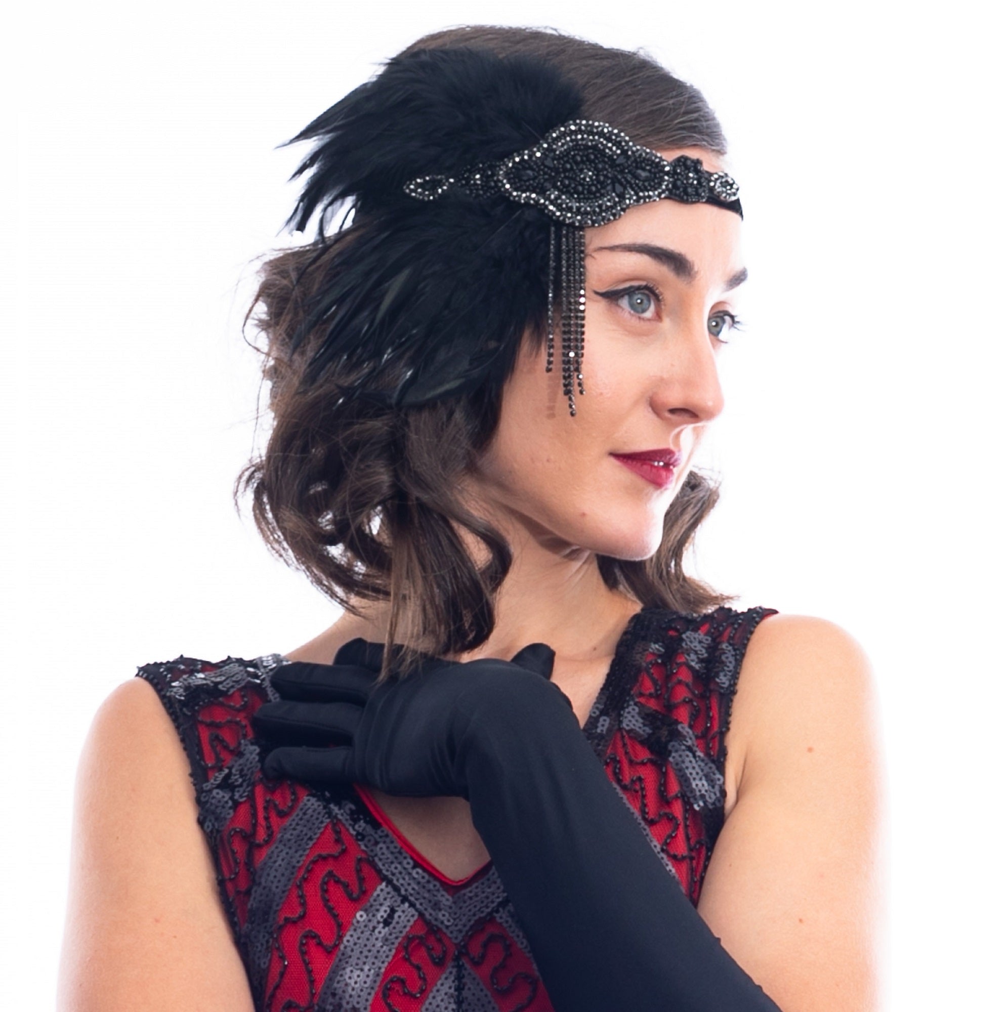 1920s Deco & Black Feather Flapper Headpiece