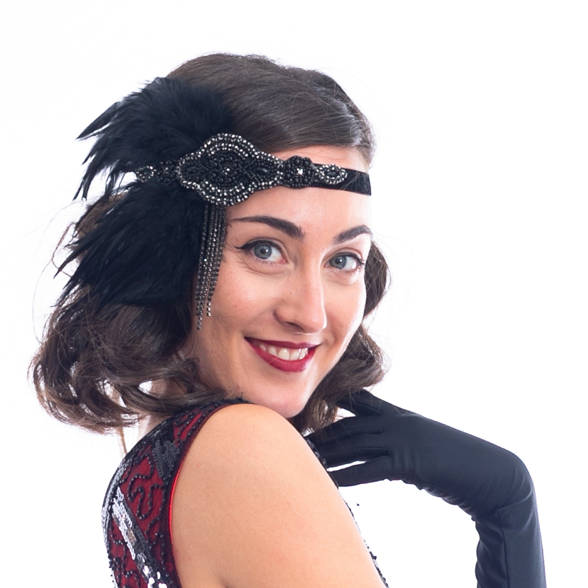 1920s Deco & Black Feather Flapper Headpiece