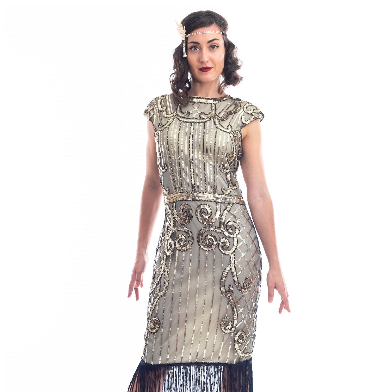 1920s Gold Clara Plus Size Flapper Dress