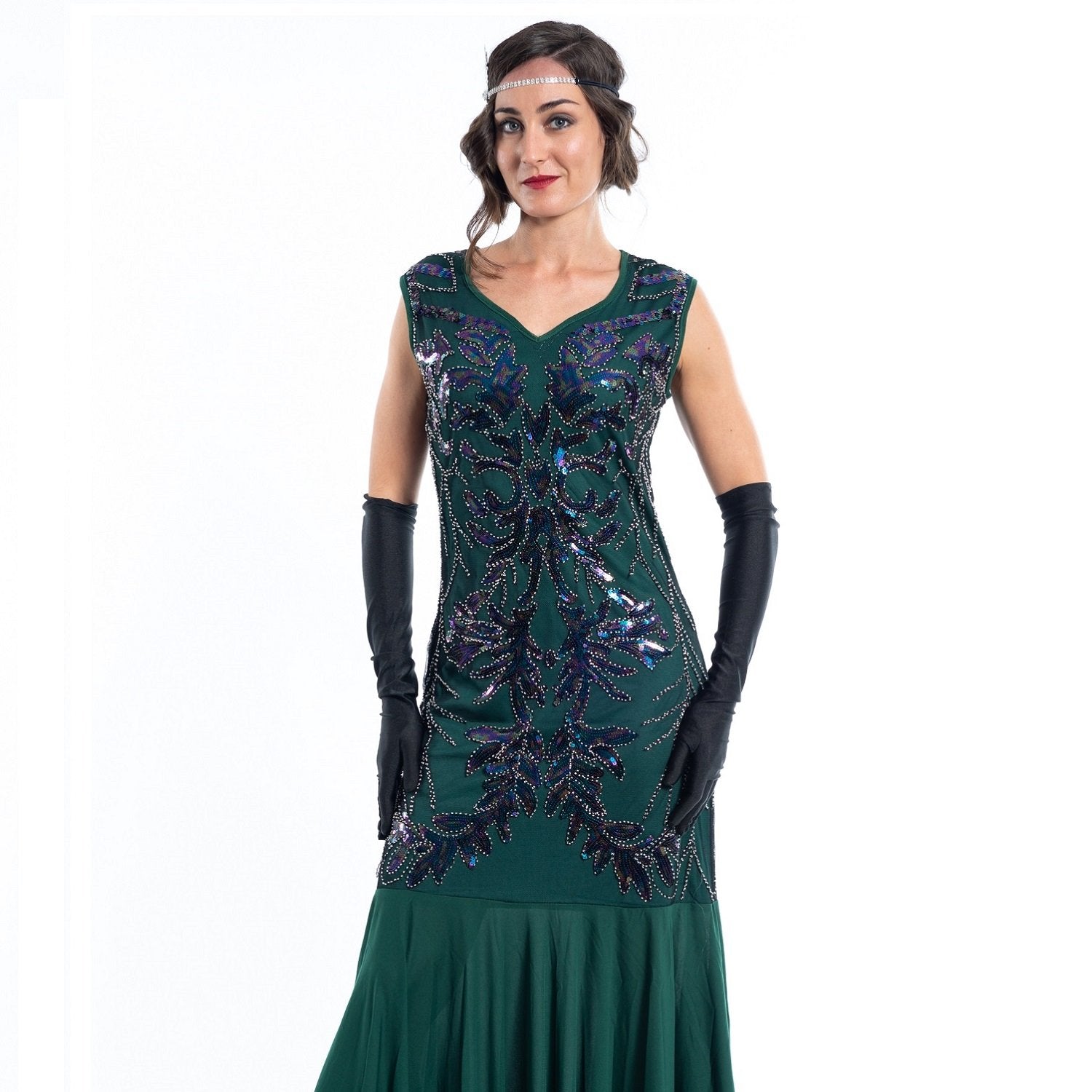 1920s Green Natalia Long Gatsby Dress