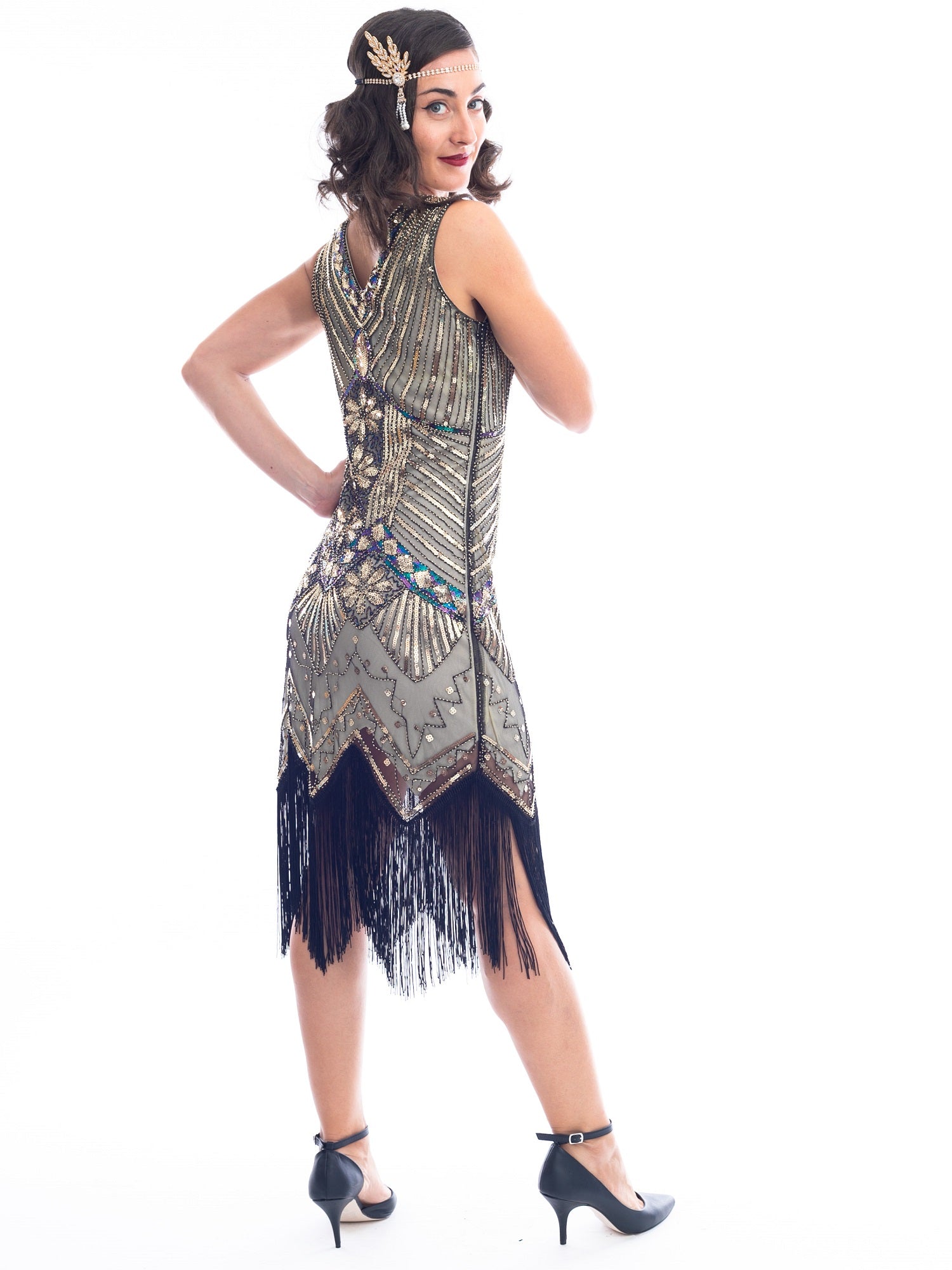 1920s Plus Size Gold Beaded Ella Flapper Dress