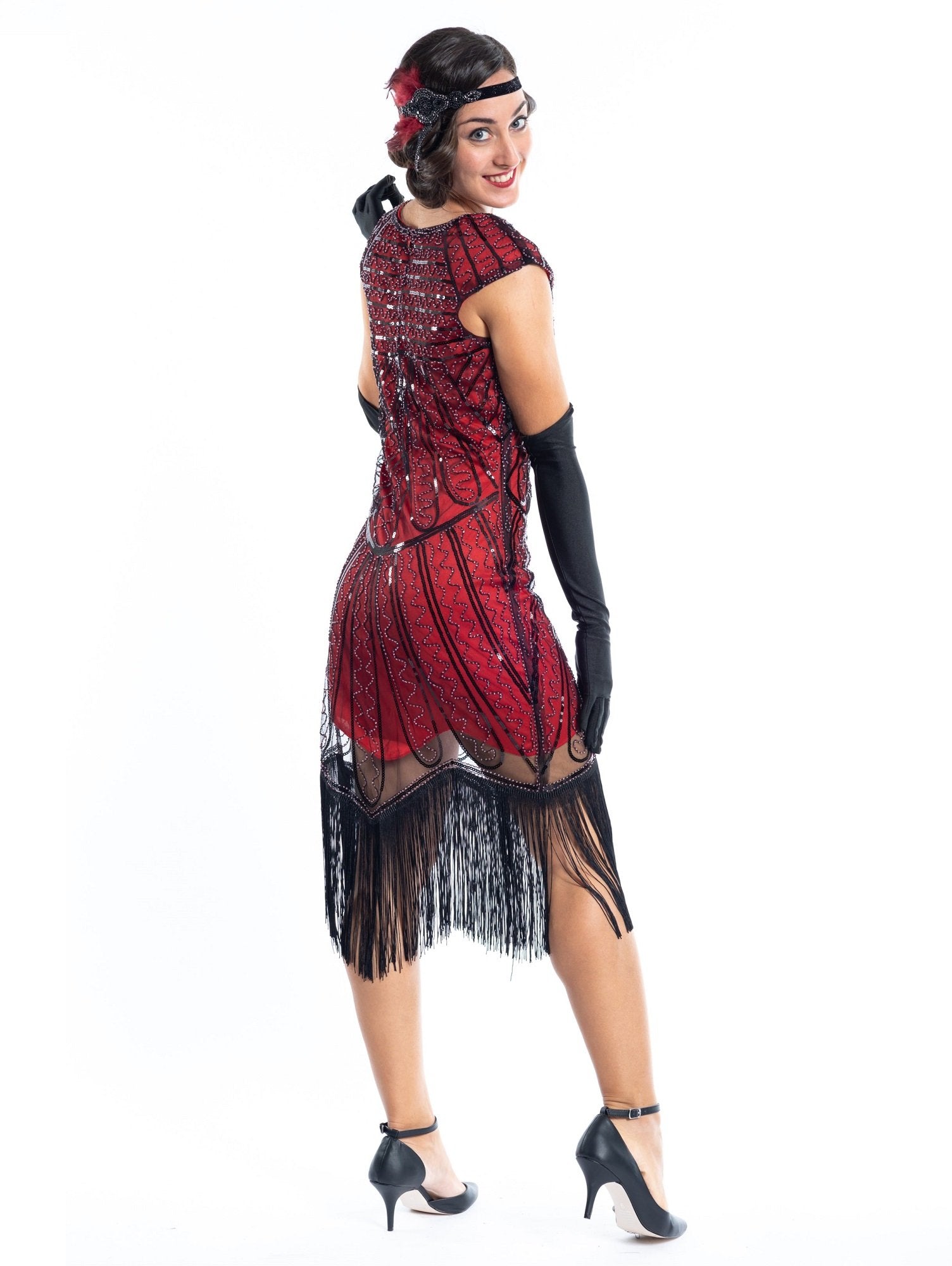 1920s Red Beaded Charlotte Flapper Dress