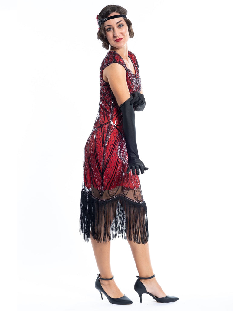 1920s Red Beaded Charlotte Flapper Dress Flapper Boutique