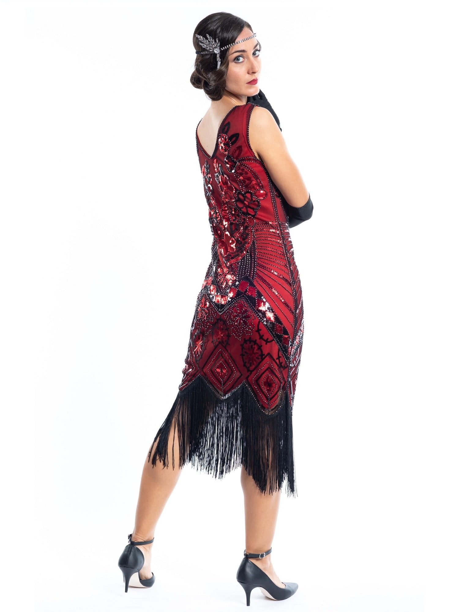 1920s Red Beaded Mila Gatsby Dress