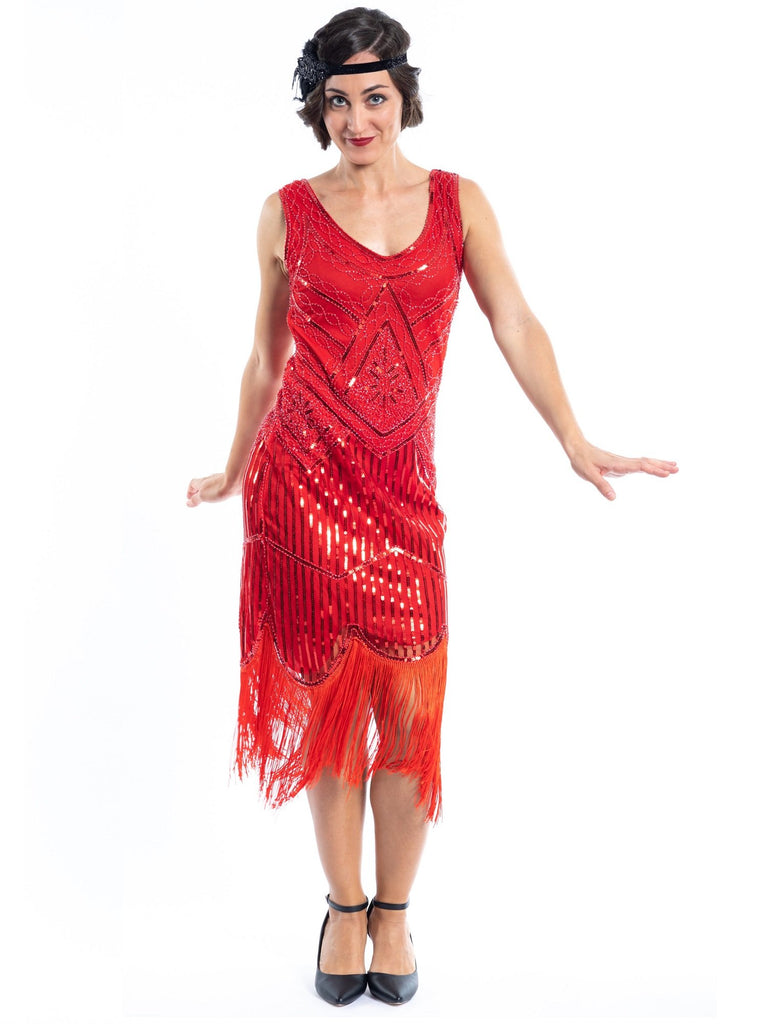 1920s Red Beaded Stella Flapper Dress Flapper Boutique