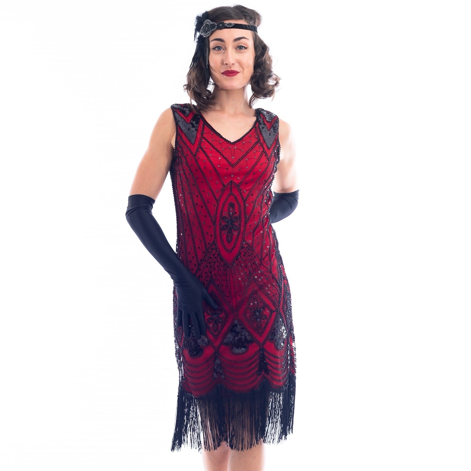 1920s Red & Black Beaded Lola Gatsby Dress