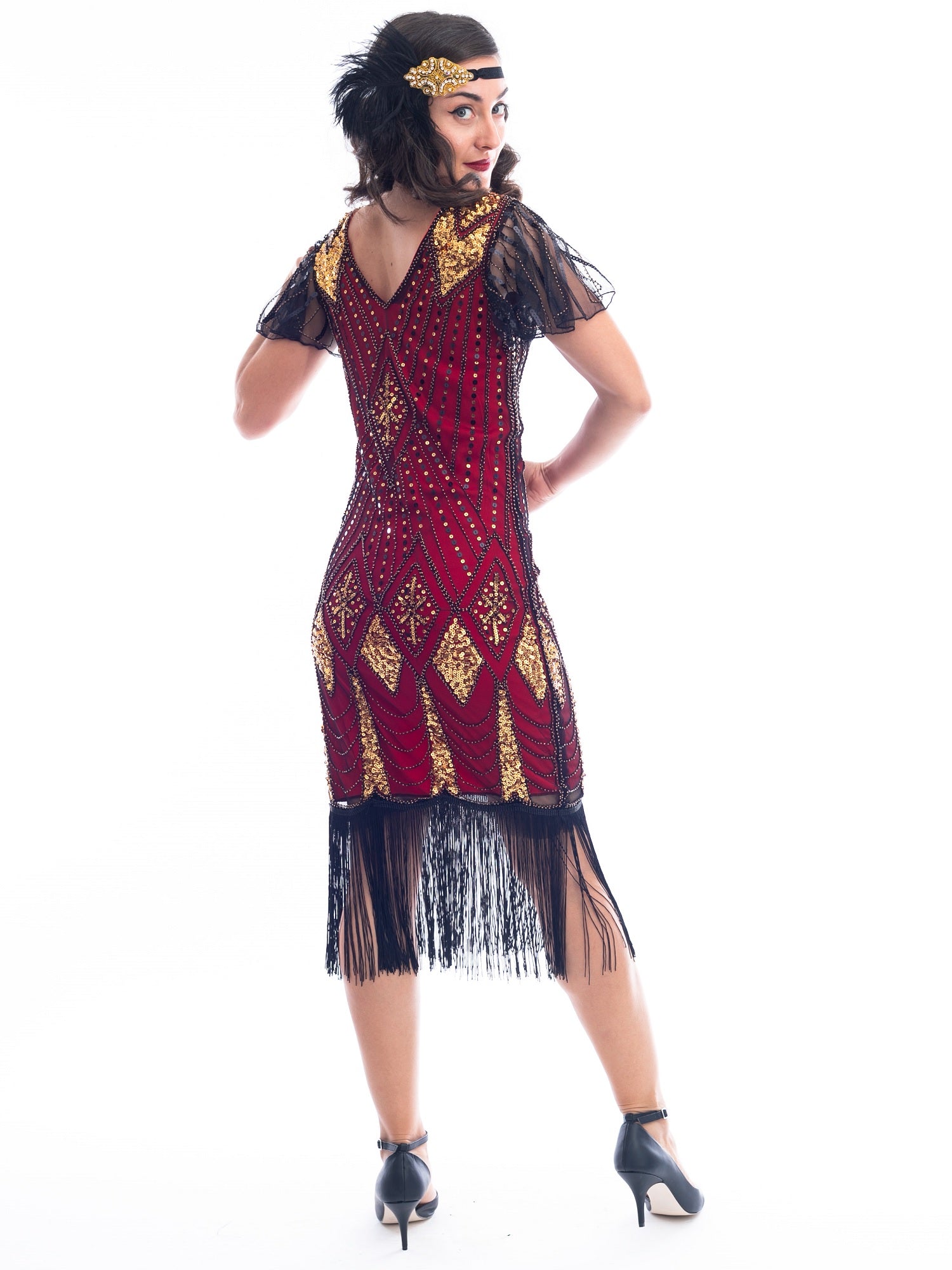 1920s Red & Gold Beaded Louise Gatsby Dress