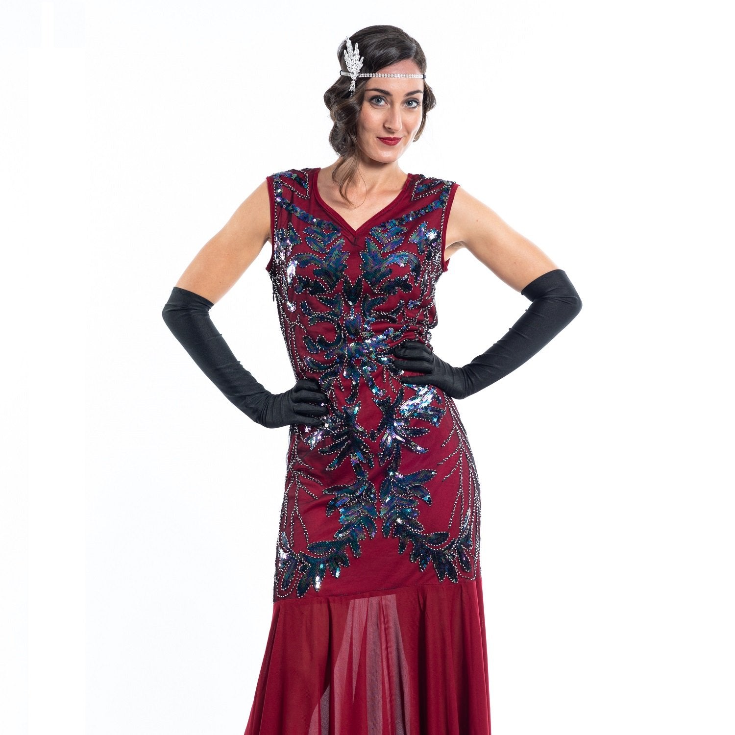 1920s Red Natalia Long Gatsby Dress