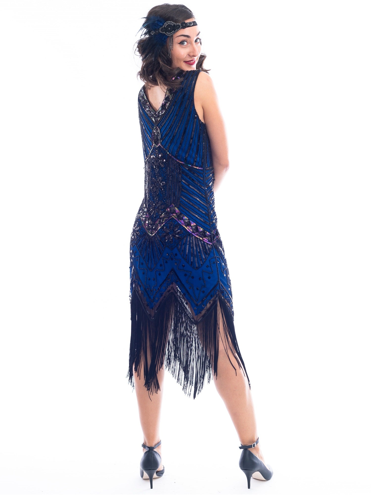 1920s Vintage Blue Beaded Ella Flapper Dress