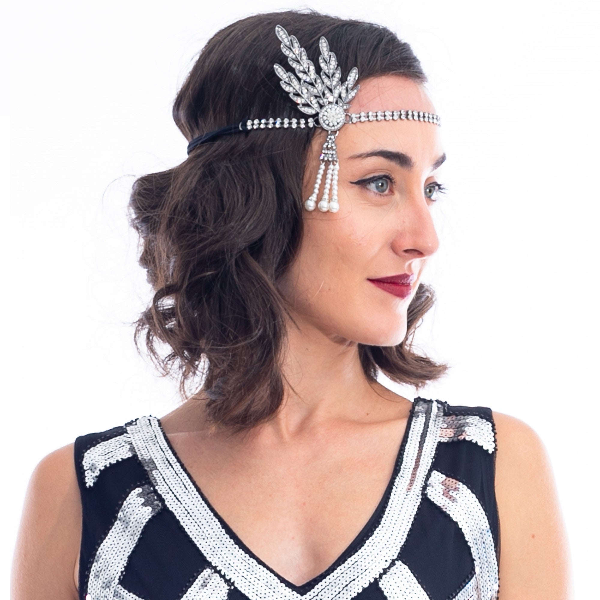 Silver Rhinestone & Pearl Gatsby Headpiece