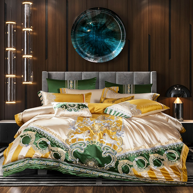 High Quality Satin Jacquard And Cotton Luxury Bedding Set Chic Gold Edge  Embroidery Duvet Cover Set Bed Sheet Pillowcases - Bedding Set - AliExpress