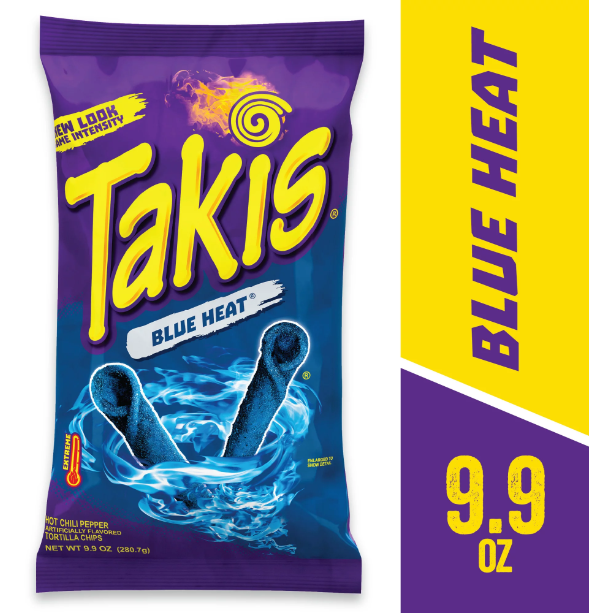 Takis Blue Heat Rolled Tortilla Chips, Hot Chili Pepper Artificially  Flavored, 9.9 Ounce Bag