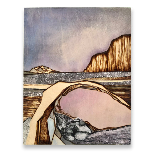 FUTURE PROOF Lot 17: Laura Bydlowska, Caverns, Etching, pyrography, and screenprinting on wood substrate, 2019