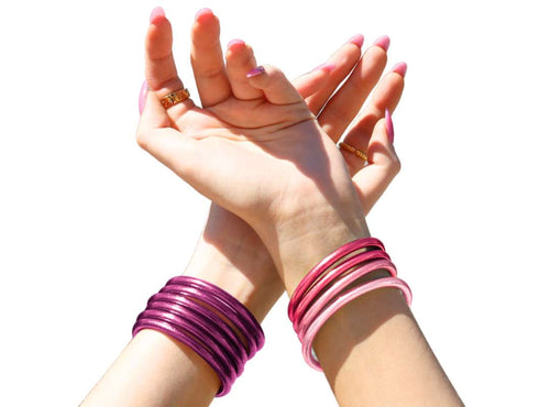 Amethyst and Carousel Pink All Weather Bangle Bracelets for Women | BuDhaGirl