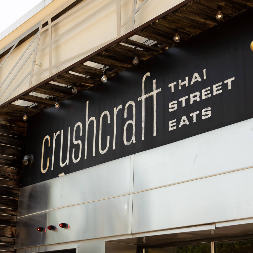 Sign board of Crushedcraft Thai Street Eats on Routhe Street - Dallas, TX | BuDhaGirl