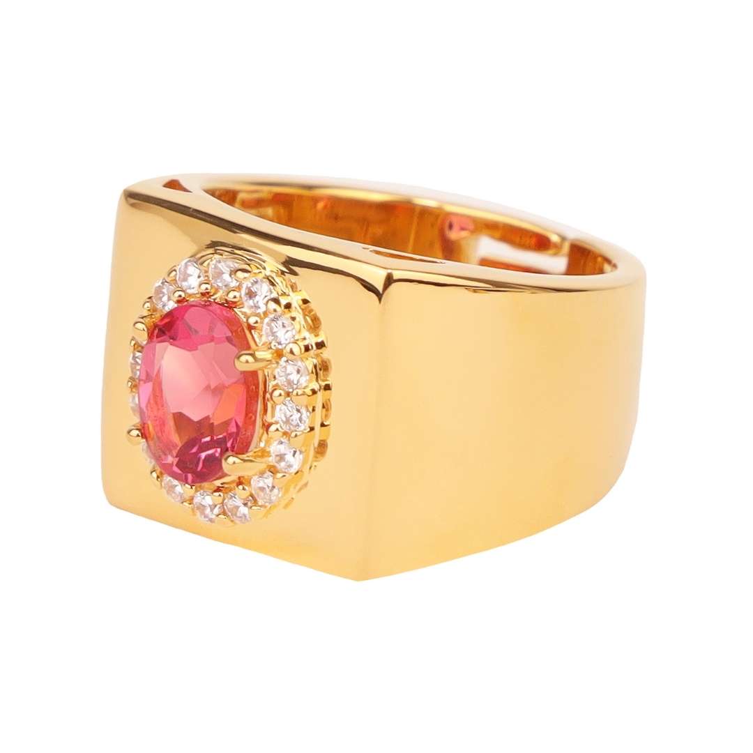 BDG Pink Morganite/White Gold Brass Brass Ajustable Cumpleaños/Anillos de piedra de nacimiento | BuDhaGirl