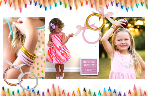 Back to School Blog post consisting of All Season Bangle for Babies in gold, rose gold, silver and bubble gum pink | BuDhaGirl