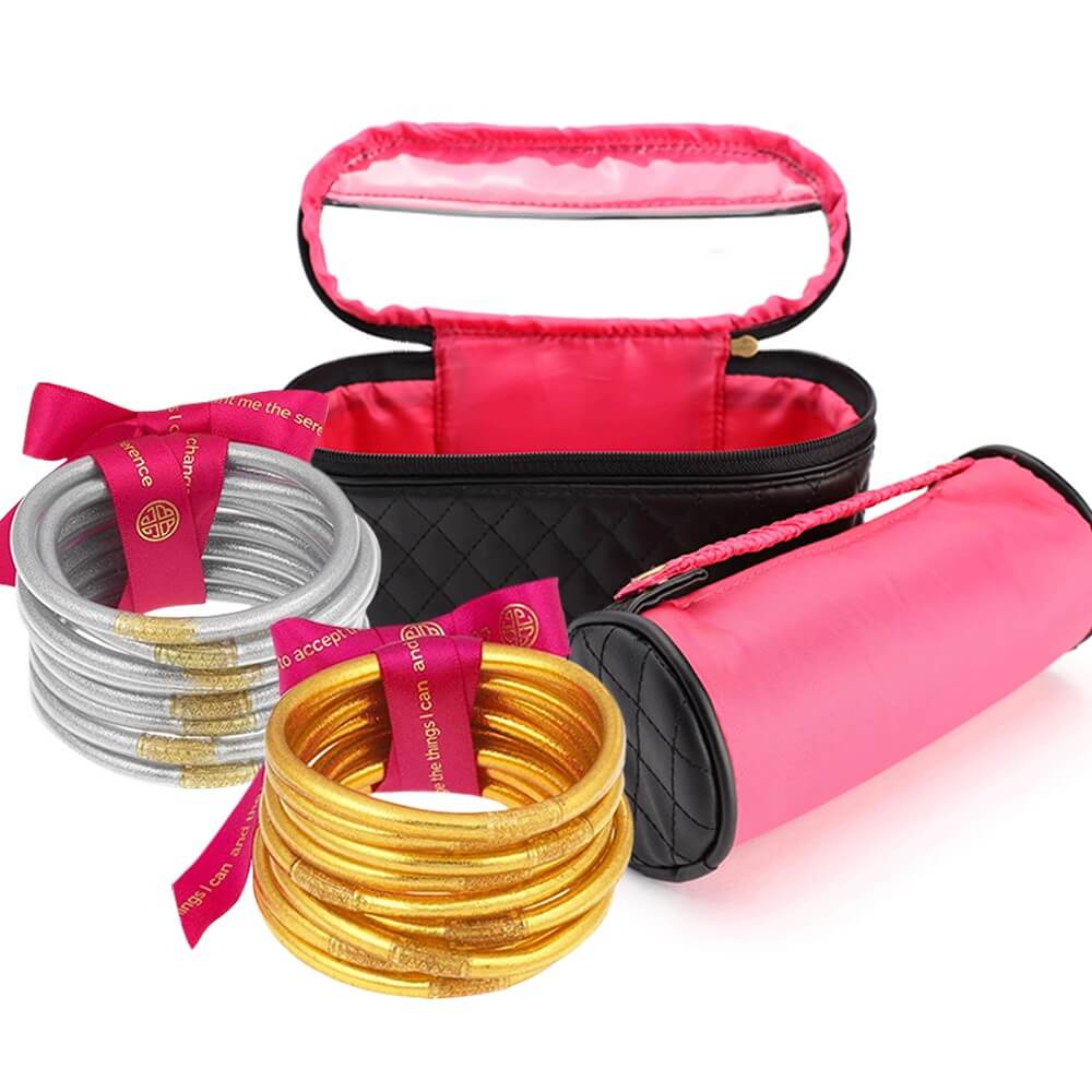 Gold All Weather Bangles, Silver All Weather Bangles and Travel Case from BuDhaGirl