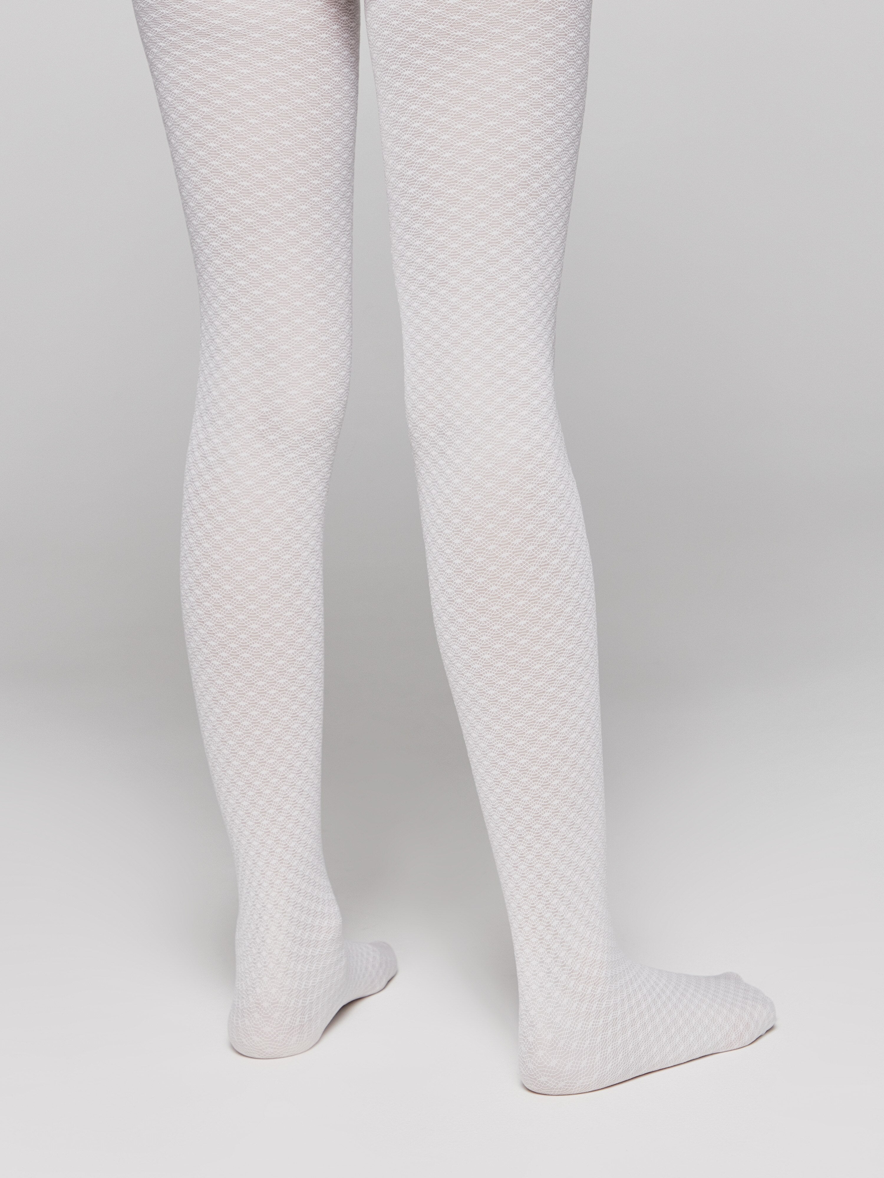 White Bowknot Fishnet Tights by Nφdress on Sale