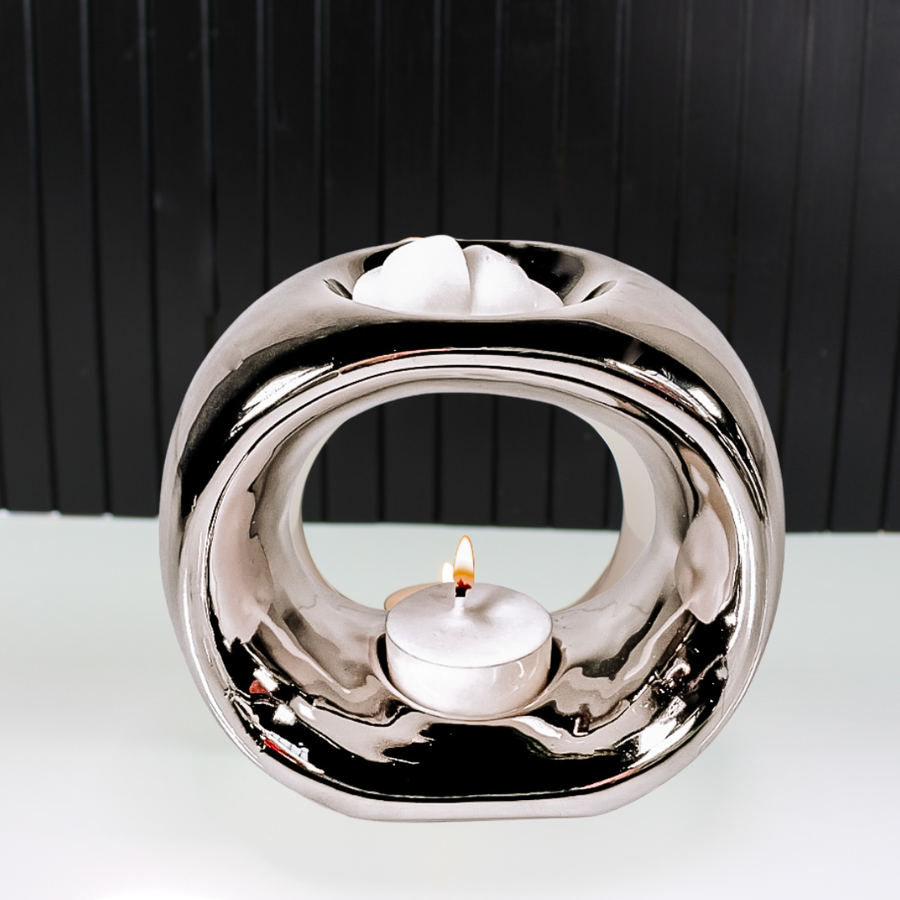 Clearance - Ceramic Wax Burner  Chrome Sofia Groove ceramic