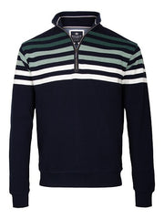 Baileys polo pullover met rits in streep donkerblauw met groen en wit