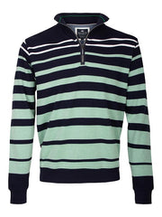 Baileys pullover met opstaande boord en halve rits in streep met marine, groen en off-white