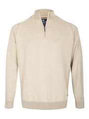 Baileys warm beige herenpullover met rits en lange mouwen